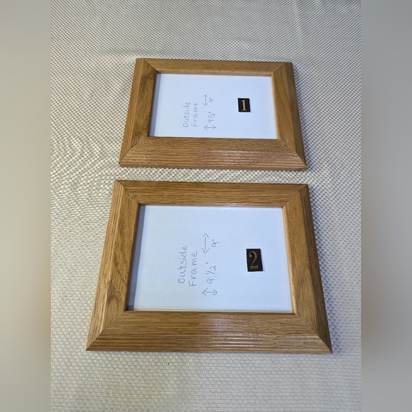 2 ea Wood Picture Frame Solid Oak glass rectangle stand or hang on wall Vtg. - Picture 6 of 7